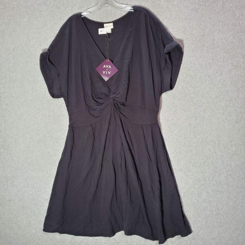 Ava & Viv Women Dress 1X Black Midi A-Line Twist Front Witchy Grunge Goth NWT